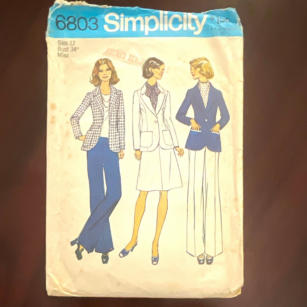 Vintage Simplicity 6803 Womens Unlined Suit Sewing Pattern Jacket Skirt Pants 12